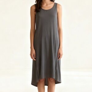 Eileen Fisher Scoop Neck Midi High Low Dress Gray Sleeveless size Small